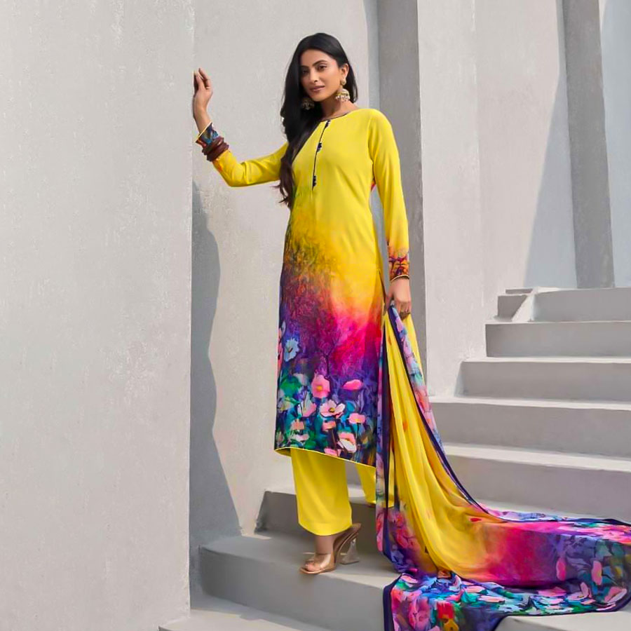 Yellow Butter Crepe Casual Wear Salwar Kameez