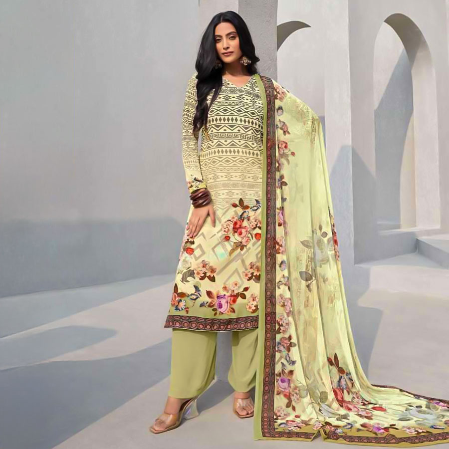 Green  Butter Crepe Casual Wear Salwar Kameez