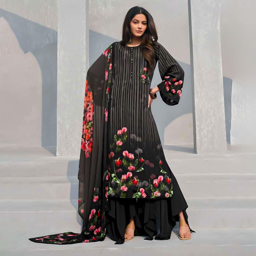 Black  Butter Crepe Casual Wear Salwar Kameez
