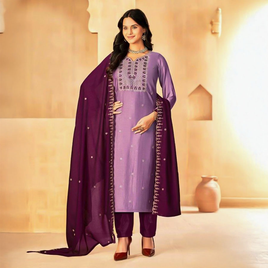 Purple  Vichitra Silk  Casual Wear Salwar Kameez