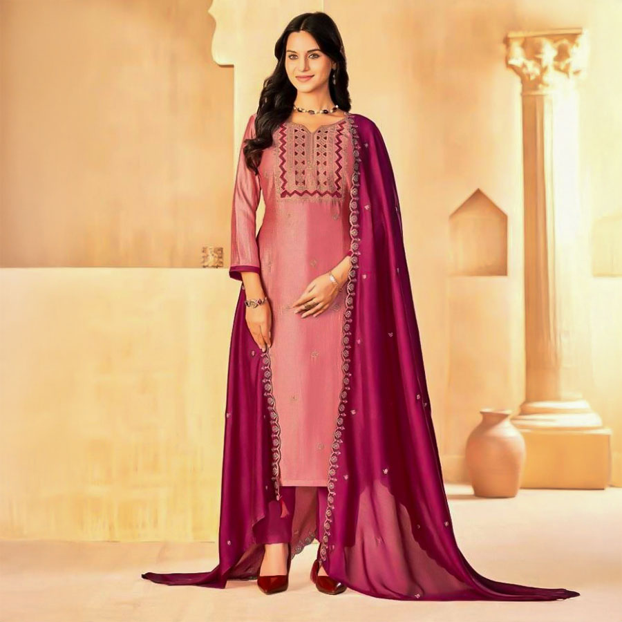 Pink  Vichitra Silk  Casual Wear Salwar Kameez