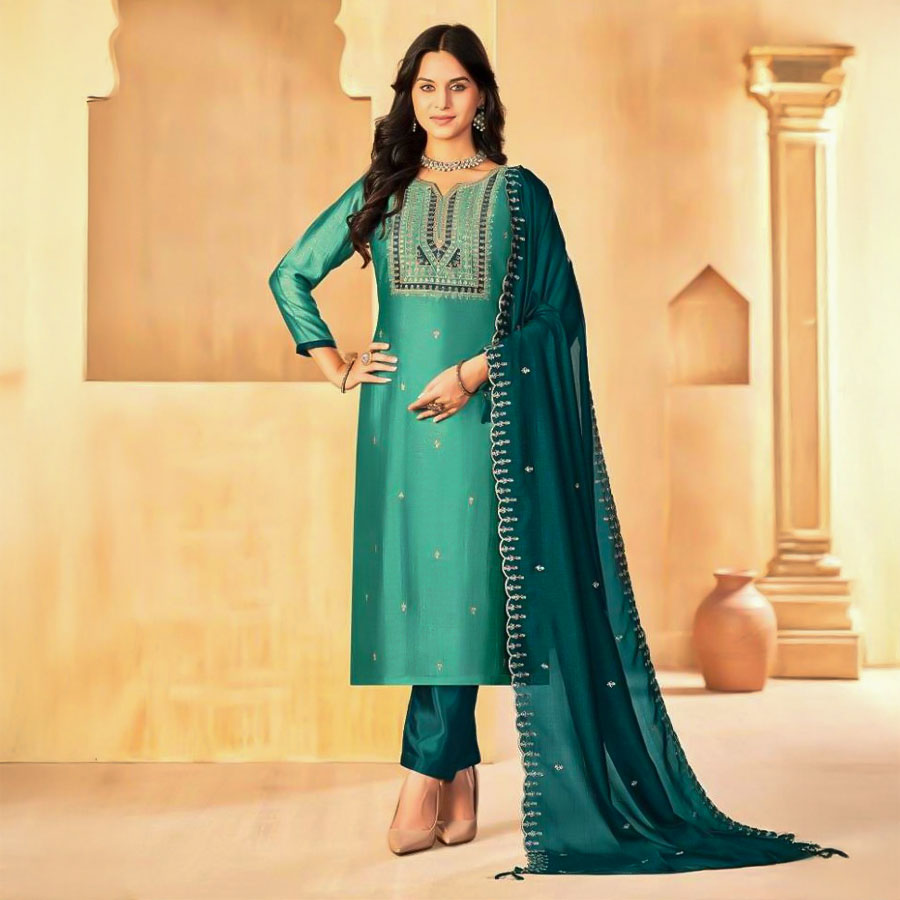 Green  Vichitra Silk  Casual Wear Salwar Kameez