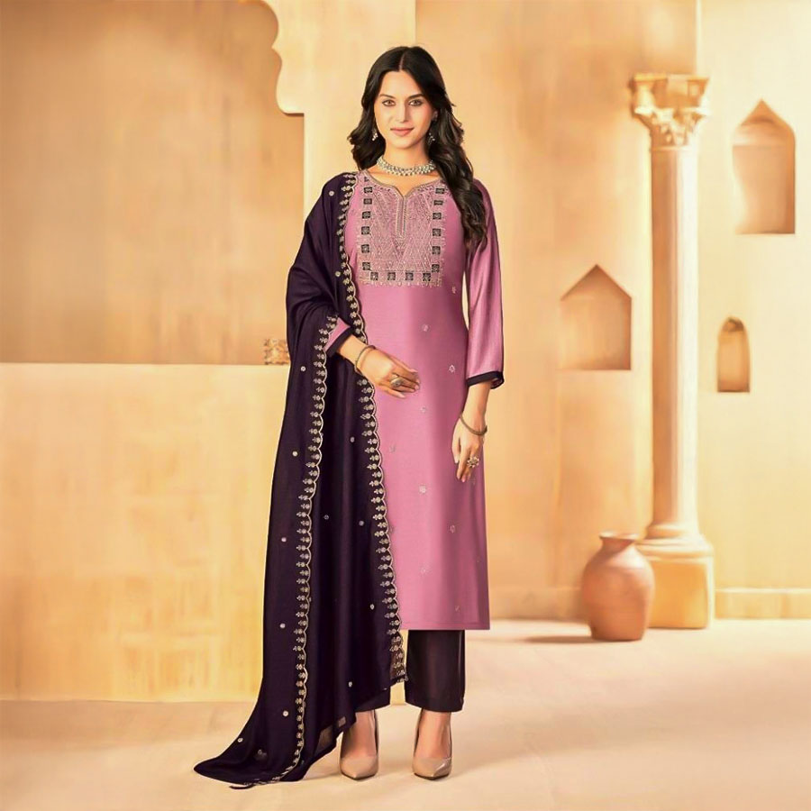 Pink  Vichitra Silk  Casual Wear Salwar Kameez