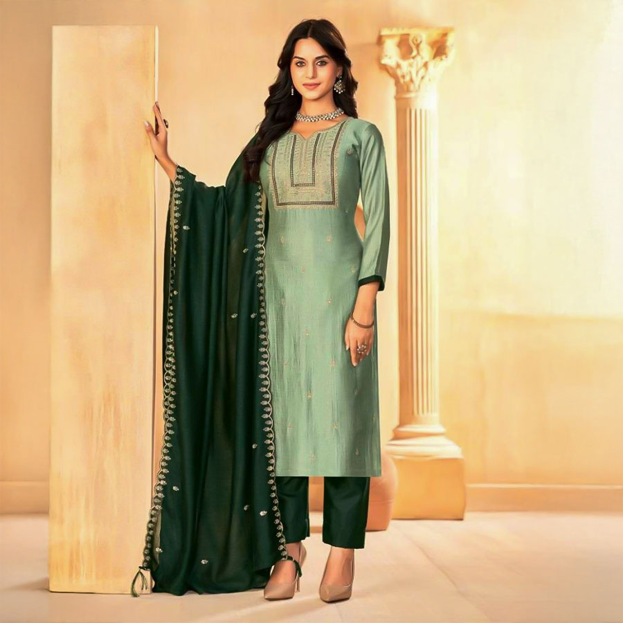 Green  Vichitra Silk  Casual Wear Salwar Kameez