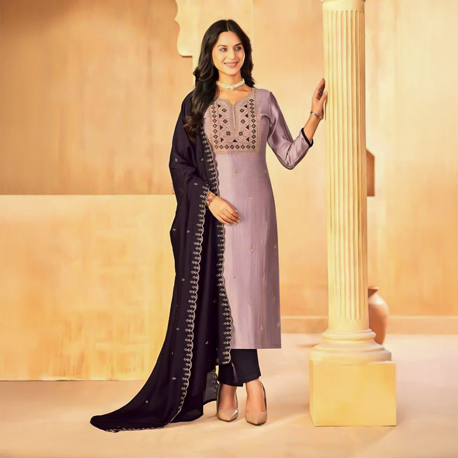 Purple  Vichitra Silk  Casual Wear Salwar Kameez