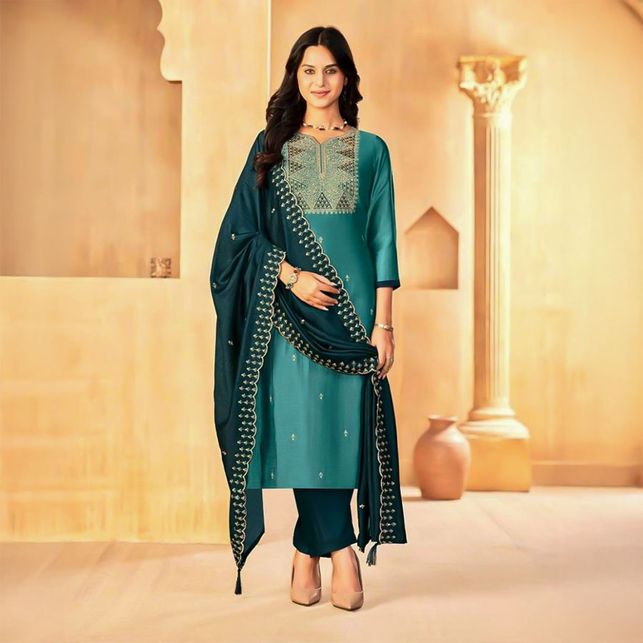 Green  Vichitra Silk  Casual Wear Salwar Kameez
