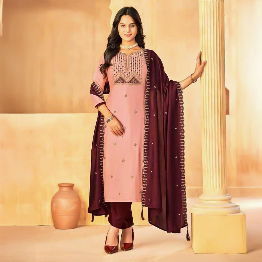 Pink  Vichitra Silk  Casual Wear Salwar Kameez