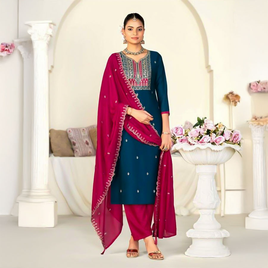 Blue Vichitra Silk Casual Wear Salwar Kameez