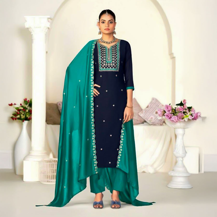 Blue Vichitra Silk Casual Wear Salwar Kameez