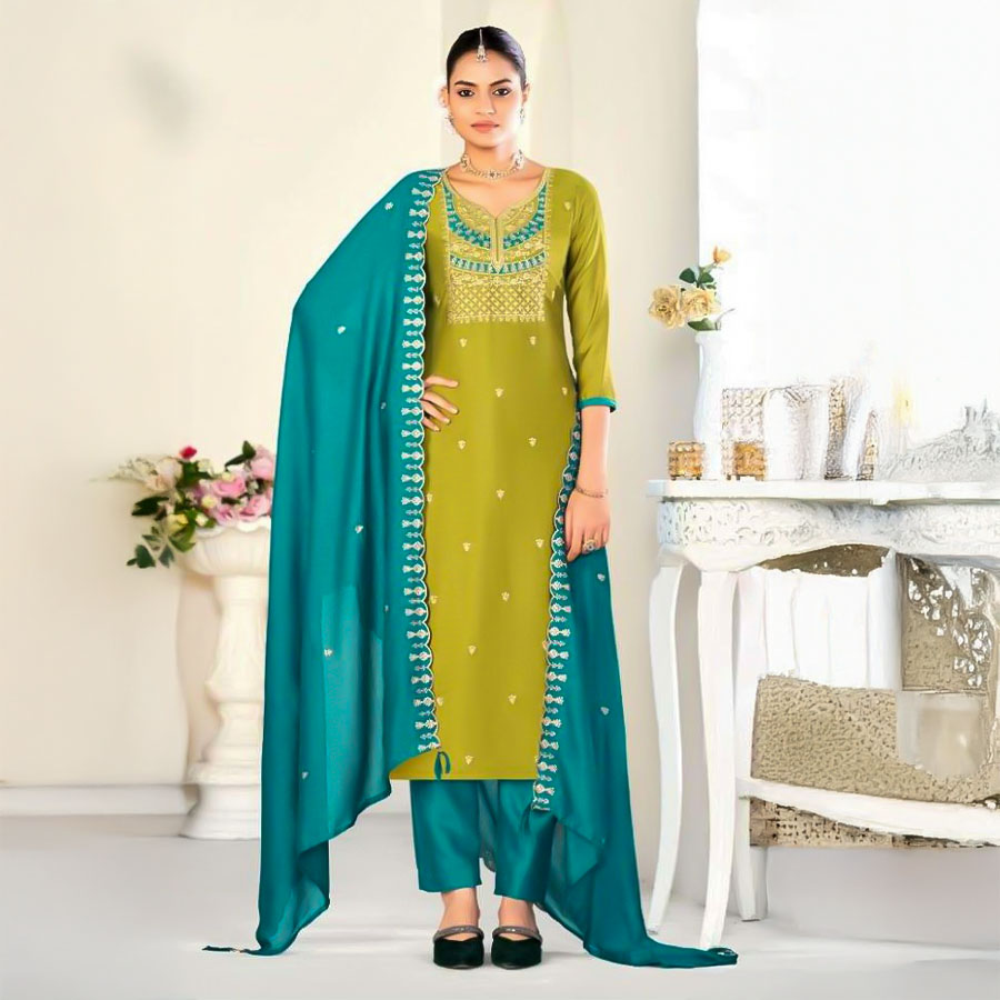 Green  Vichitra Silk Casual Wear Salwar Kameez