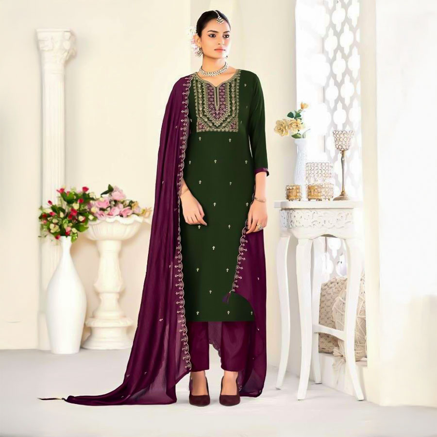 Green  Vichitra Silk Casual Wear Salwar Kameez