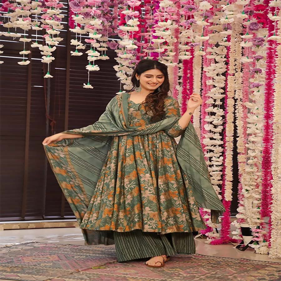 Green Pure maslin Anarkali Suit