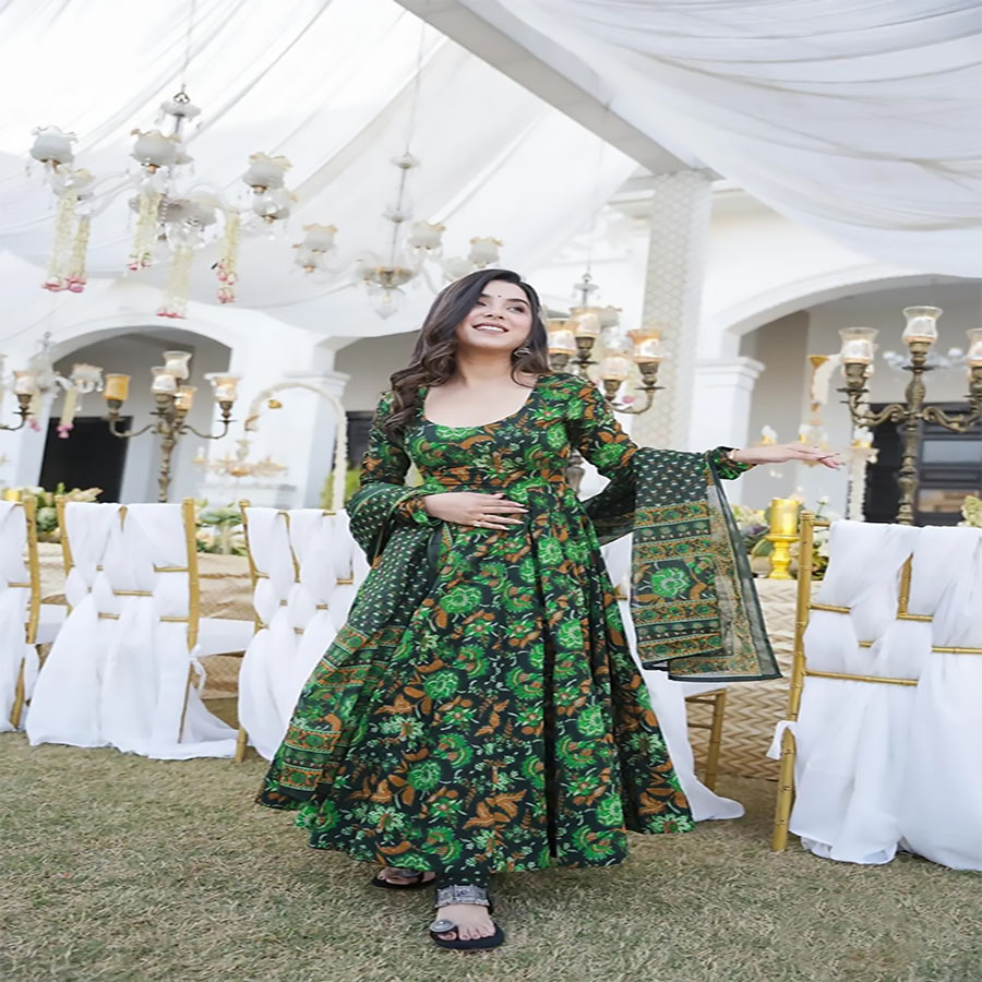 Green Pure maslin Anarkali Suit