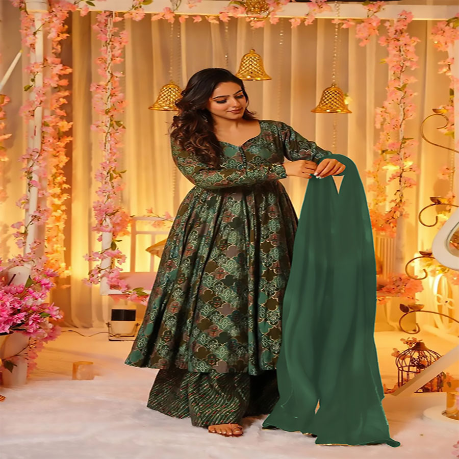 Green Pure maslin Anarkali Suit