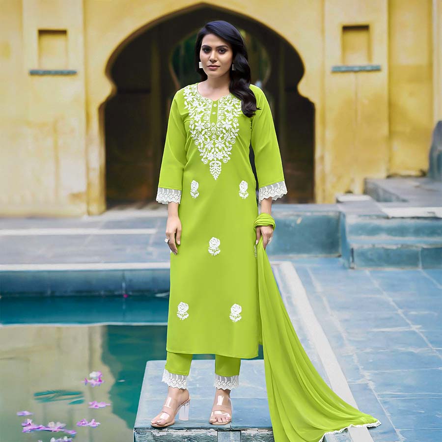 Green  Liva Rayon Casual Wear Salwar Kameez