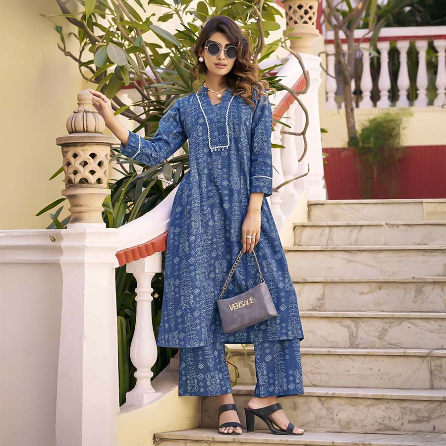 Blue  Cotton Flex Casual Wear Kurti