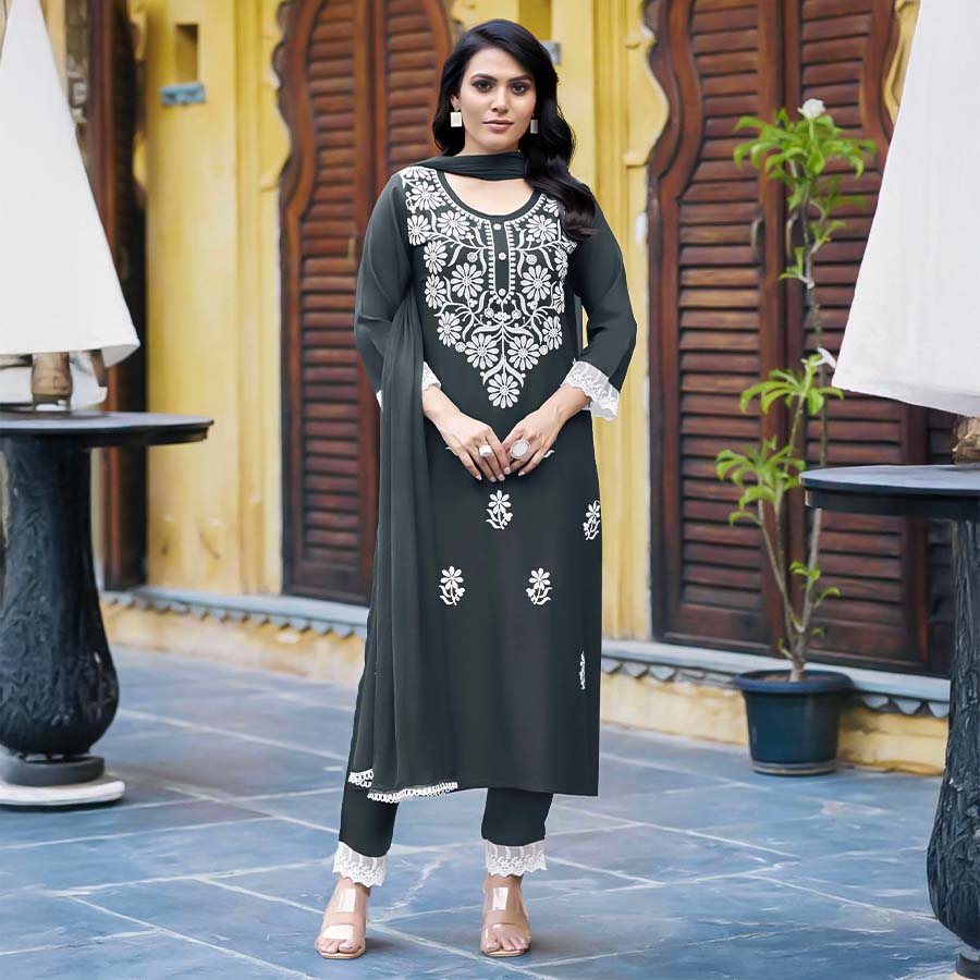 Black  Liva Rayon Casual Wear Salwar Kameez