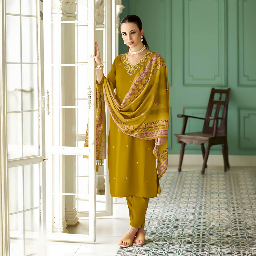 Yellow Rayon Casual Wear Salwar Kameez