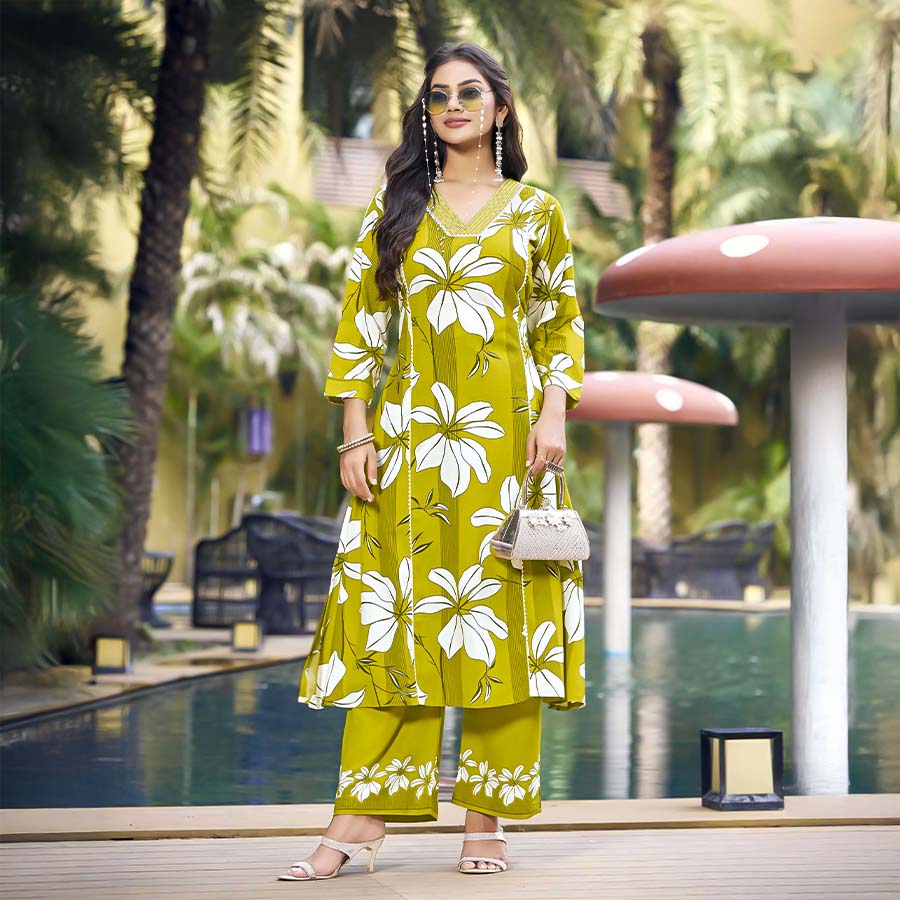 Green  Liva Rayon Printed Kurti
