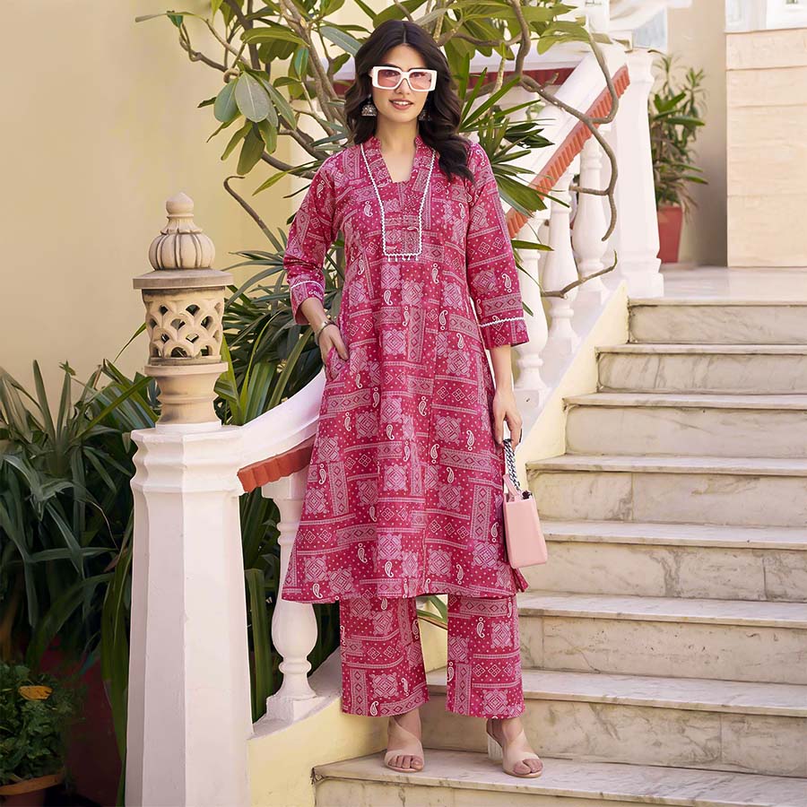 Pink  Cotton Flex Casual Wear Kurti