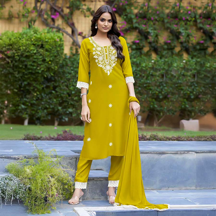 Green  Liva Rayon Casual Wear Salwar Kameez