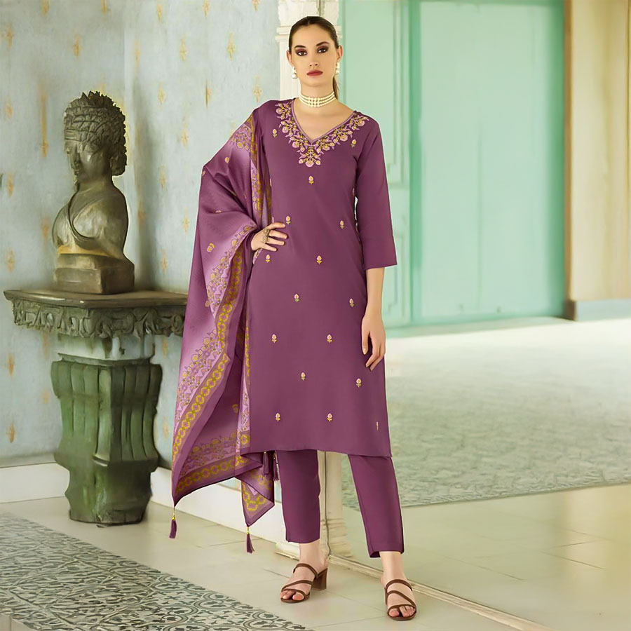 Purple  Rayon Casual Wear Salwar Kameez