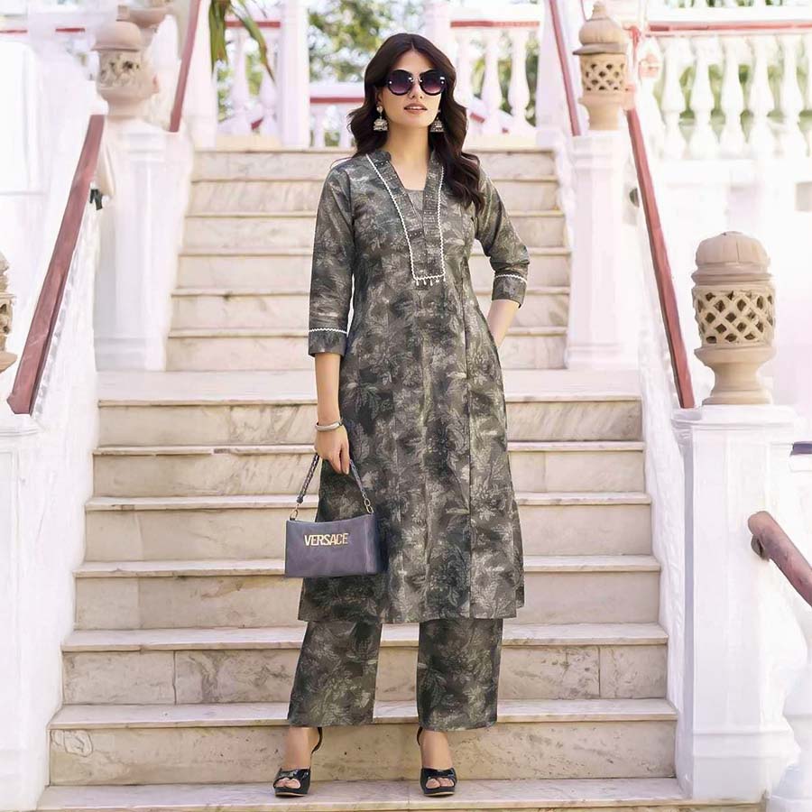 Grey  Cotton Flex Casual Wear Kurti