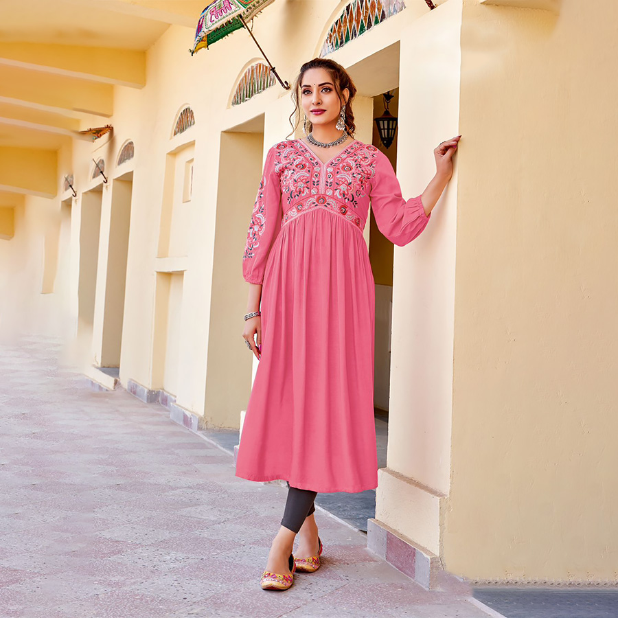 Pink Rayon Casual Kurtis