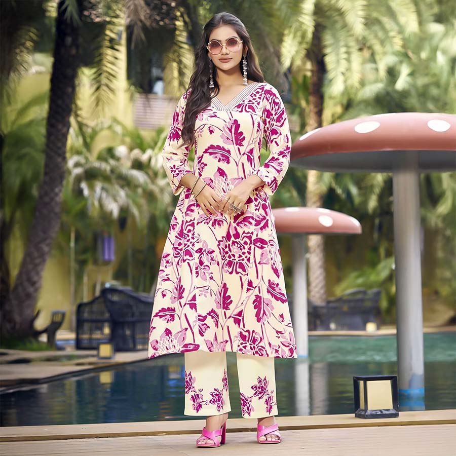 White  Liva Rayon Printed Kurti