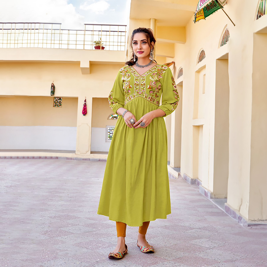 Yellow Rayon Casual Kurtis