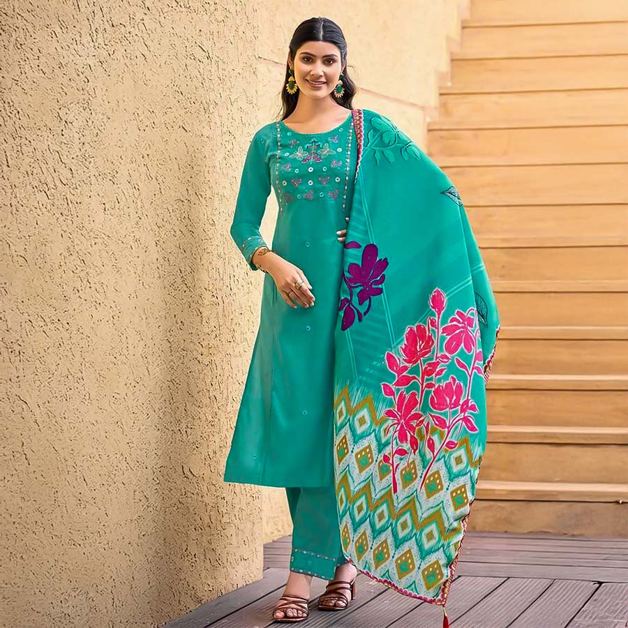 Green  Liva Rayon Casual Wear Salwar Kameez