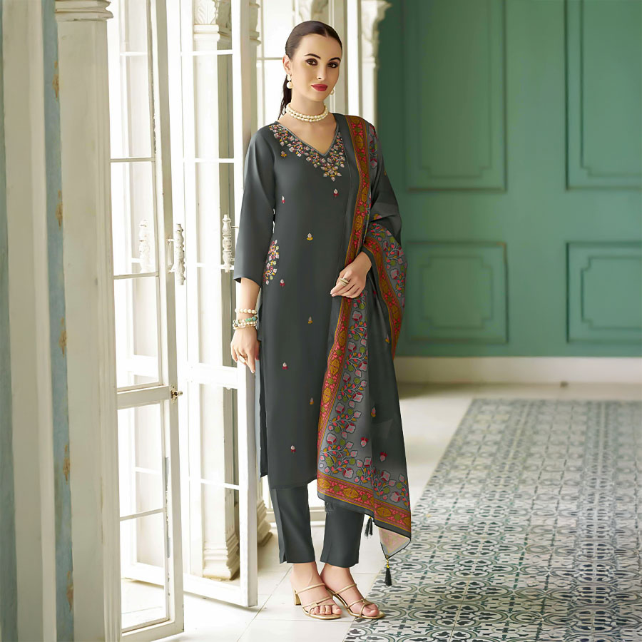 Grey  Rayon Casual Wear Salwar Kameez