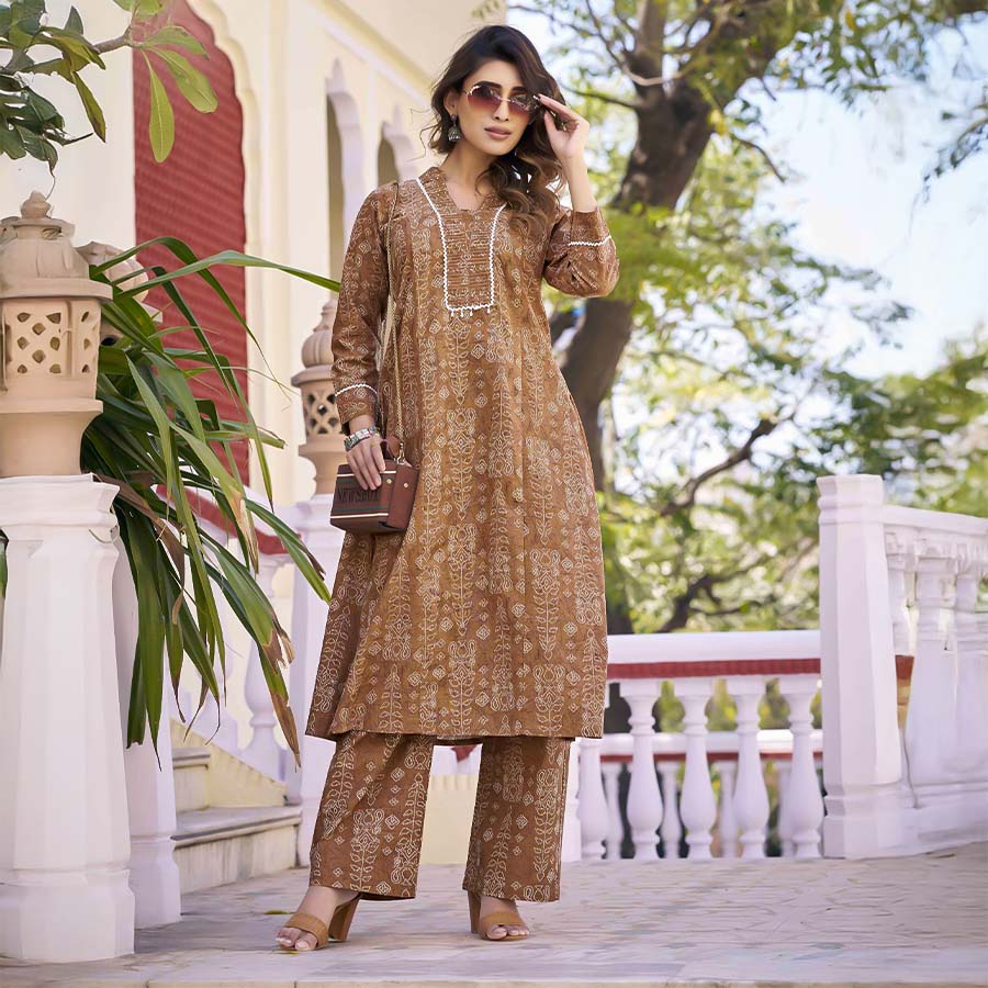 Brown  Cotton Flex Casual Wear Kurti
