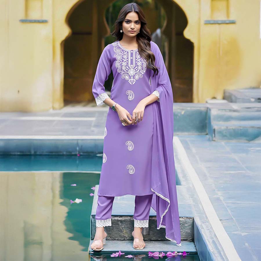 Purple Liva Rayon Casual Wear Salwar Kameez