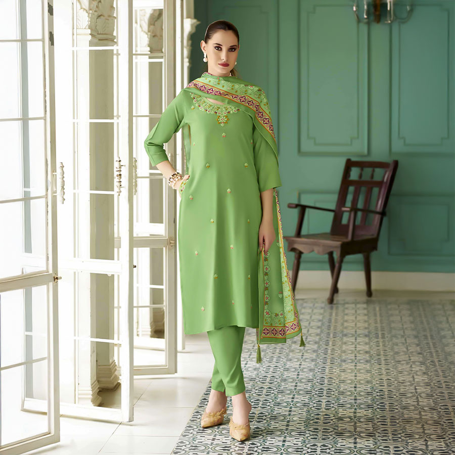 Green  Rayon Casual Wear Salwar Kameez