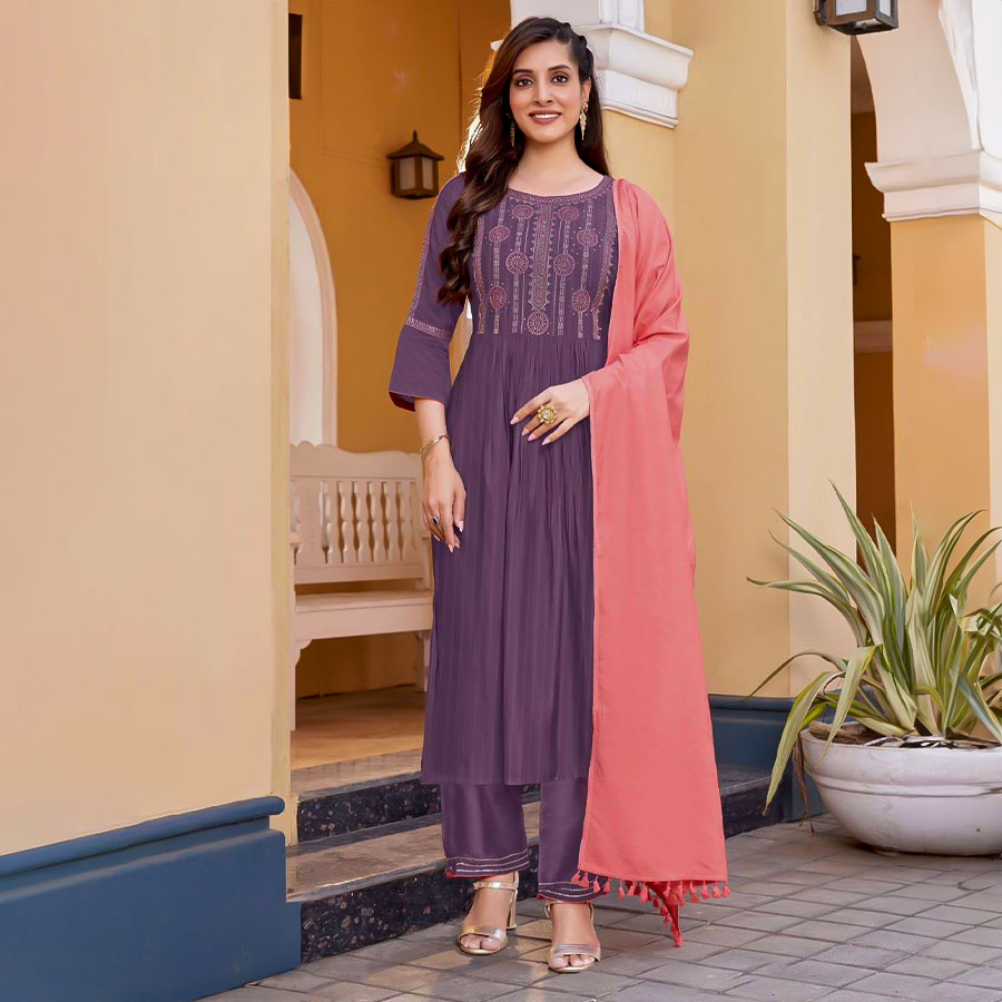 Purple  Rayon Weaving Casual Wear Salwar Kameez