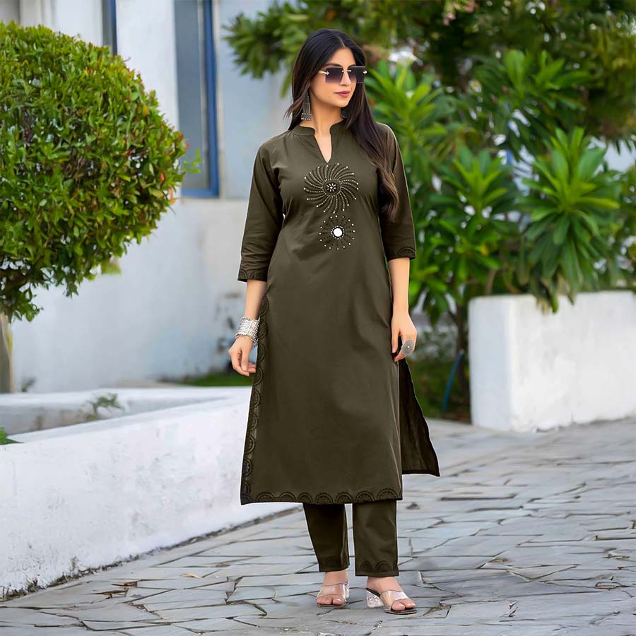 Olive Green  Cotton Casual Wear Kurti