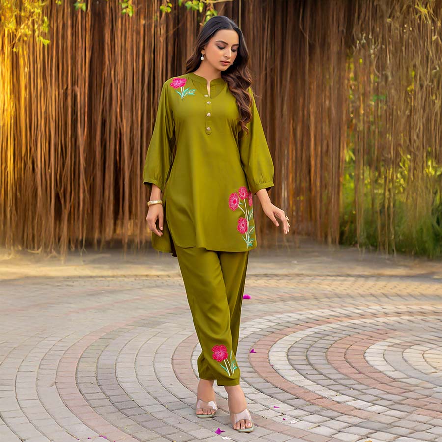 Olive Green  Viscose Casual Wear Kurti