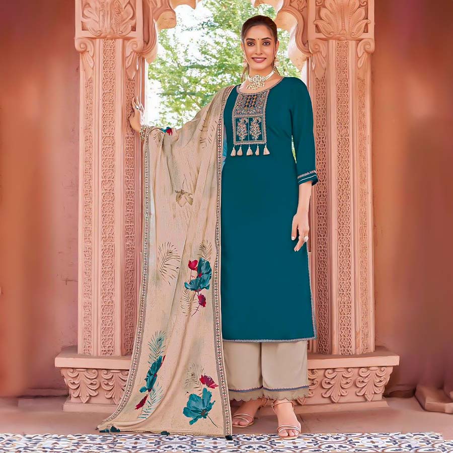 Blue  Rayon Casual Wear Salwar Kameez