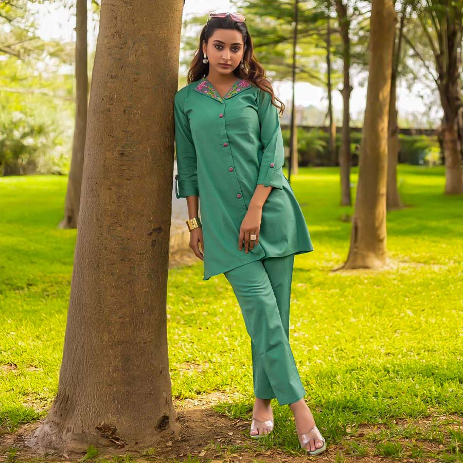 Green  Cotton Flex Casual Wear Kurti