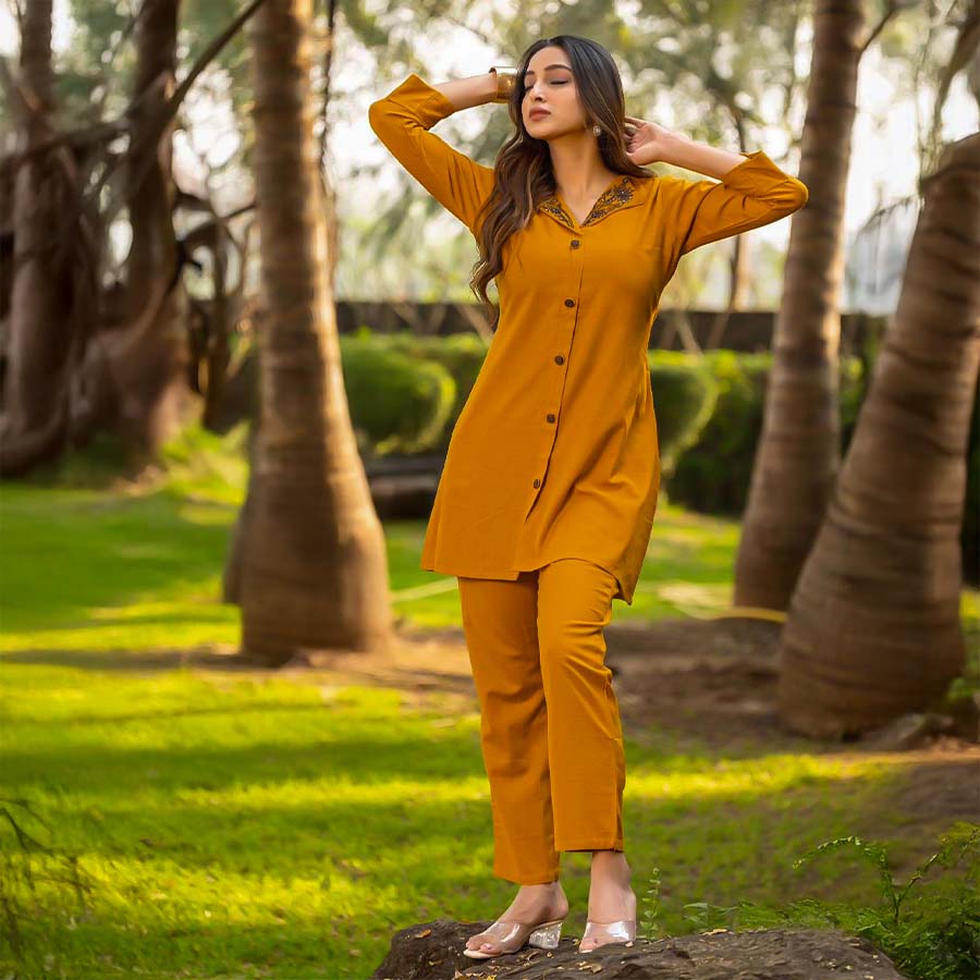 Orange  Cotton Flex Casual Wear Kurti