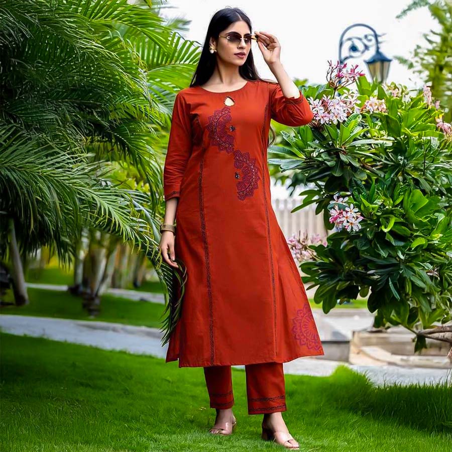 Brown  Cotton Casual Wear Kurti