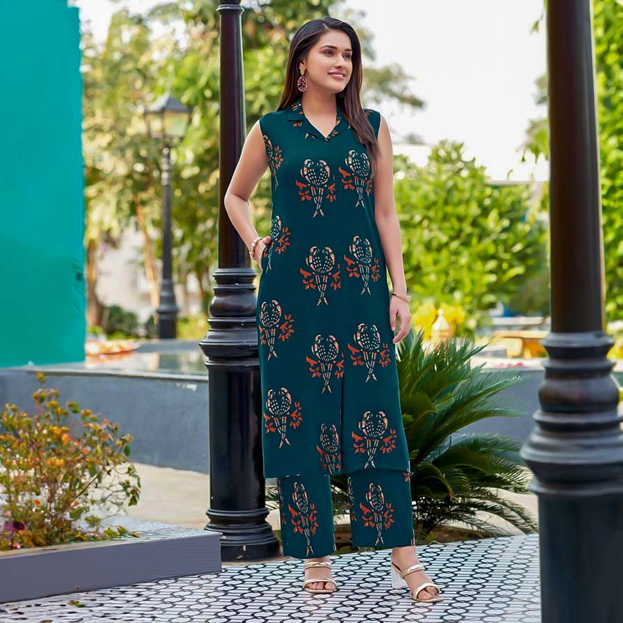 Green Rayon Printed Kurti