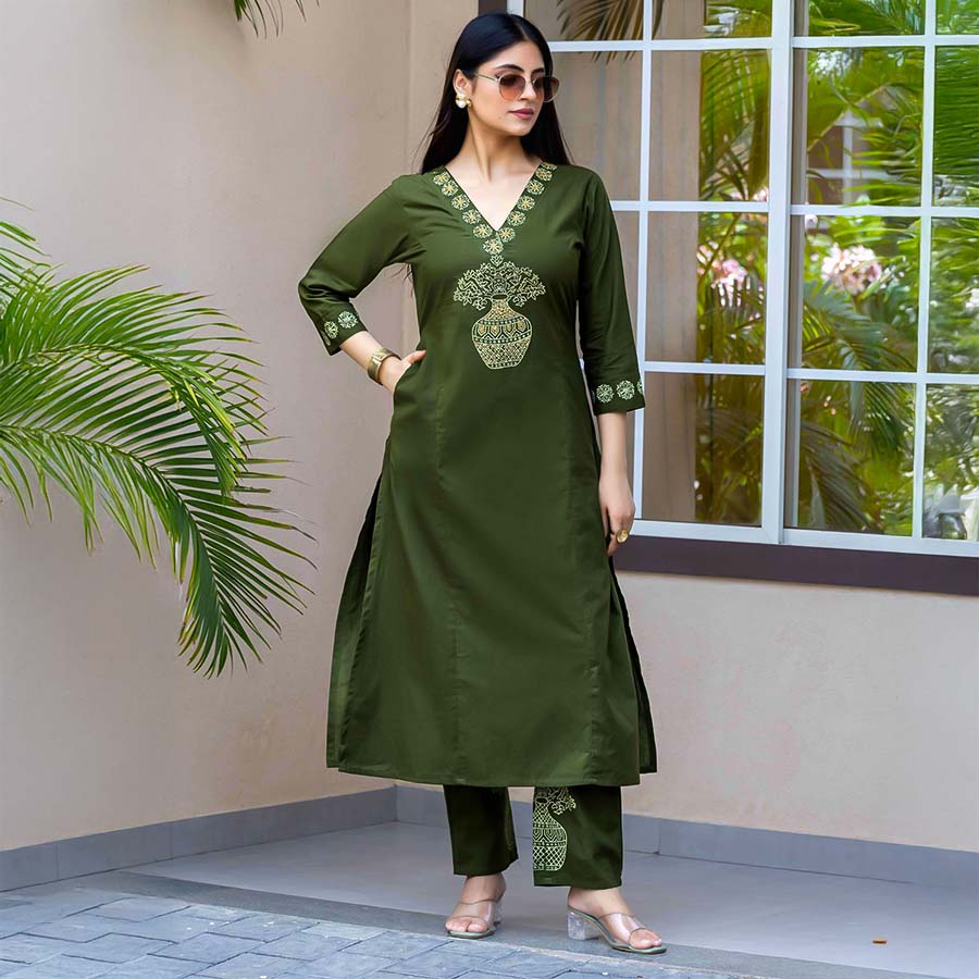 Green  Cotton Casual Wear Kurti