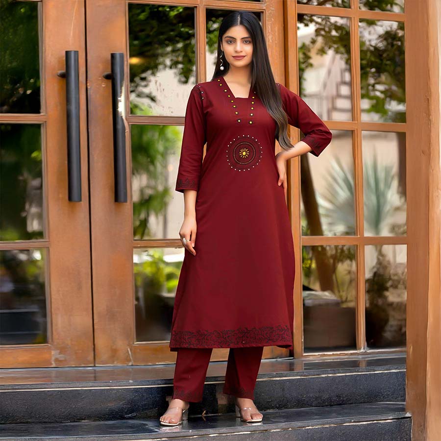Red Cotton Casual Wear Kurti