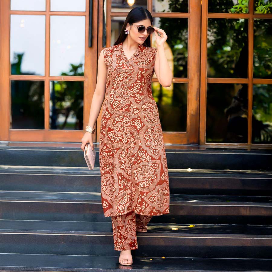 Orange  Rayon Printed Kurti