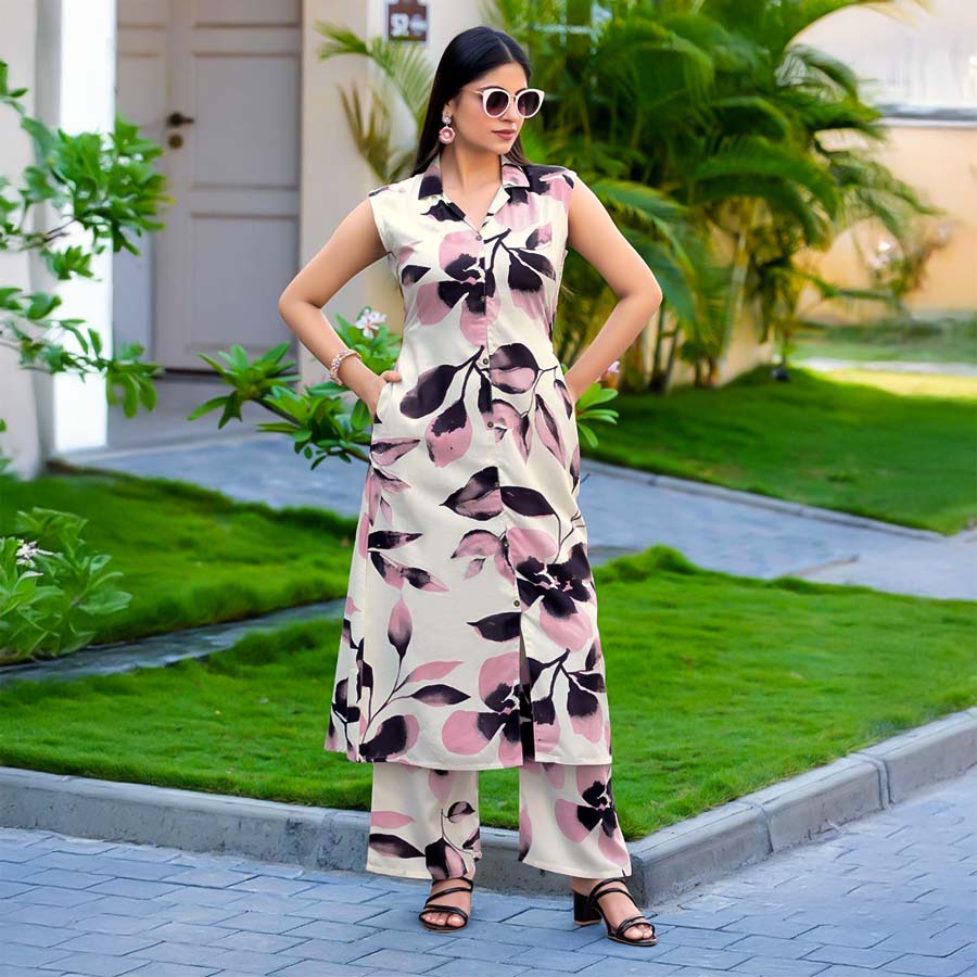 White  Rayon Printed Kurti