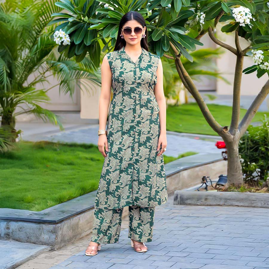 Green  Rayon Printed Kurti