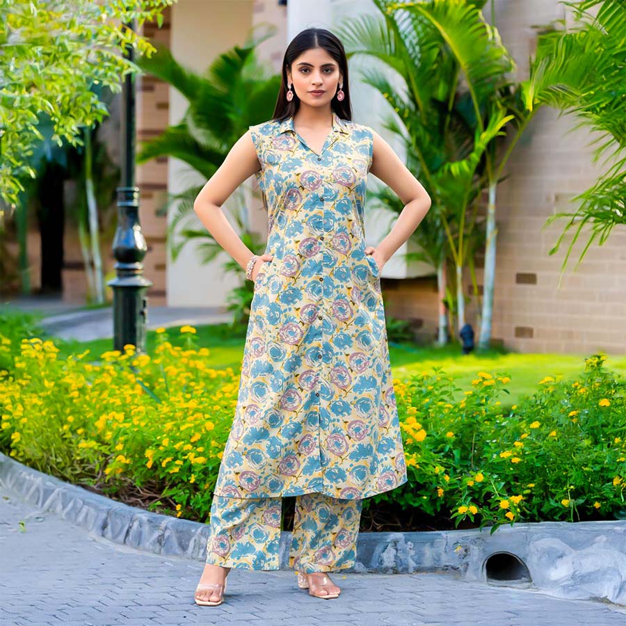 Blue  Rayon Printed Kurti