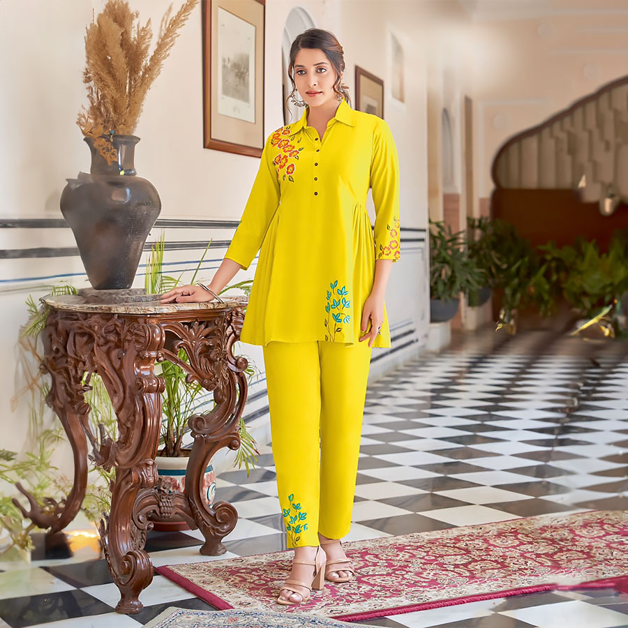 Yellow Rayon Casual Kurtis